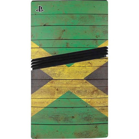 Jamaican Flag Dark Wood PS5 Pro Disk Console Skin